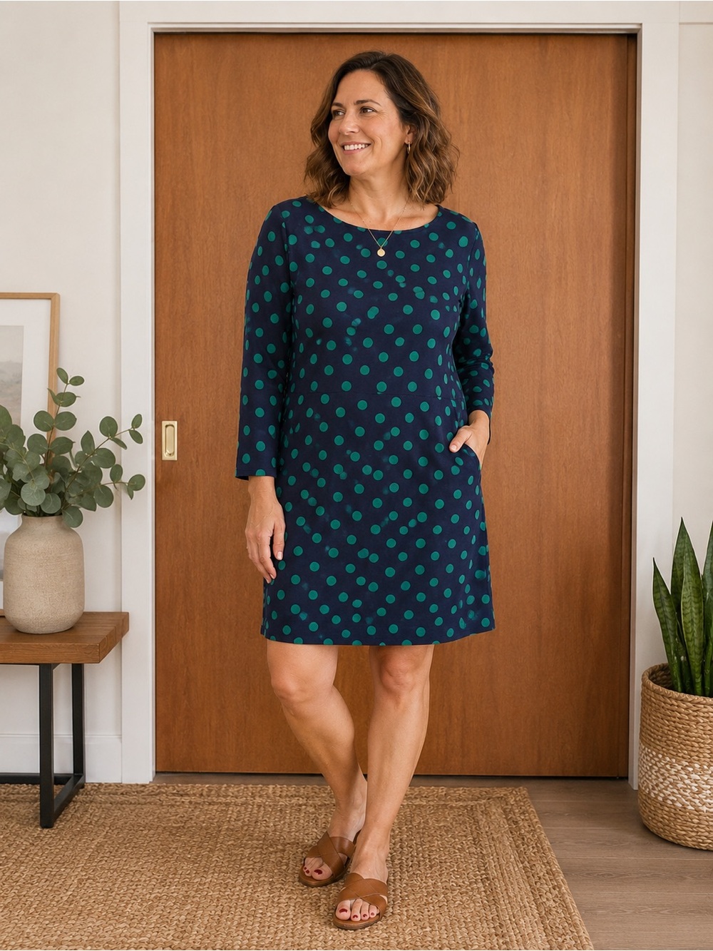 Boden Navy Blue Polka Dot Shift Dress